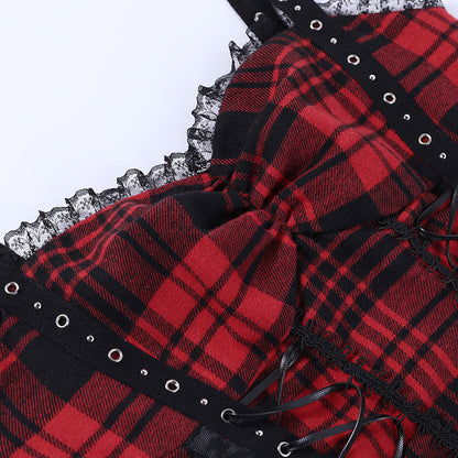 Funki Findz | Dresses | Women's Alt Goth Red Plaid Lolita Dress