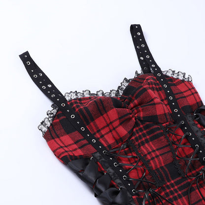 Funki Findz | Dresses | Women's Alt Goth Red Plaid Lolita Dress