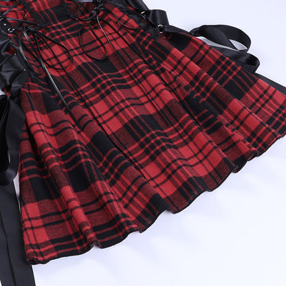 Funki Findz | Dresses | Women's Alt Goth Red Plaid Lolita Dress