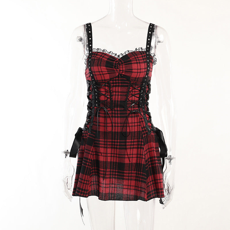 Funki Findz | Dresses | Women's Alt Goth Red Plaid Lolita Dress