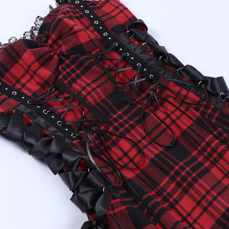 Funki Findz | Dresses | Women's Alt Goth Red Plaid Lolita Dress
