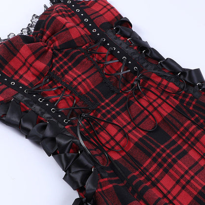 Funki Findz | Dresses | Women's Alt Goth Red Plaid Lolita Dress