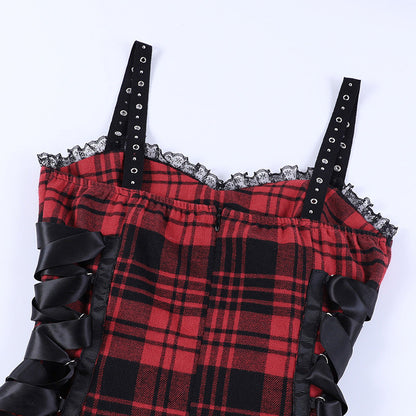 Funki Findz | Dresses | Women's Alt Goth Red Plaid Lolita Dress