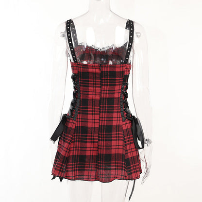 Funki Findz | Dresses | Women's Alt Goth Red Plaid Lolita Dress