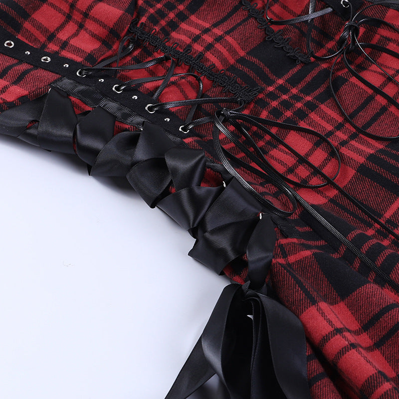Funki Findz | Dresses | Women's Alt Goth Red Plaid Lolita Dress