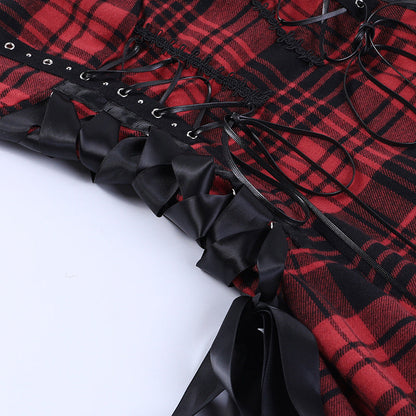 Funki Findz | Dresses | Women's Alt Goth Red Plaid Lolita Dress