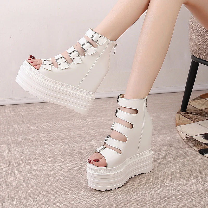 Funki Findz | Shoes | Women's Goth Buckle Strap Wedge Sandal