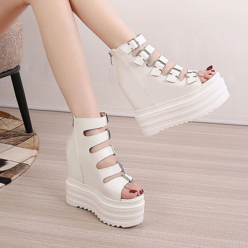 Funki Findz | Shoes | Women's Goth Buckle Strap Wedge Sandal