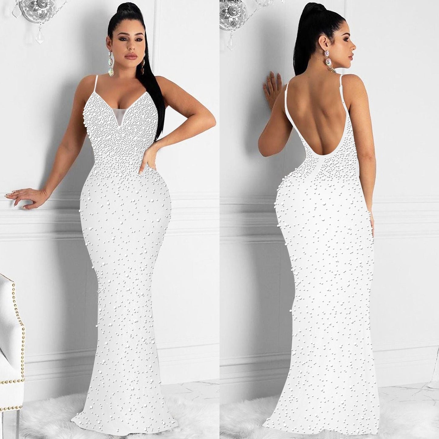 Funki Findz | Dresses | Women's Beaded Pearl Bodycon Dress