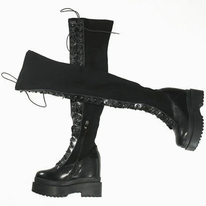 Funki Findz | Boots | Women's Leather Over Knee Wedge Boots