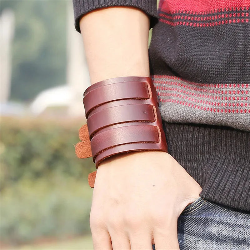 Funki Findz | Bracelets | Men's Leather 3 Tier Punk Wrist Band