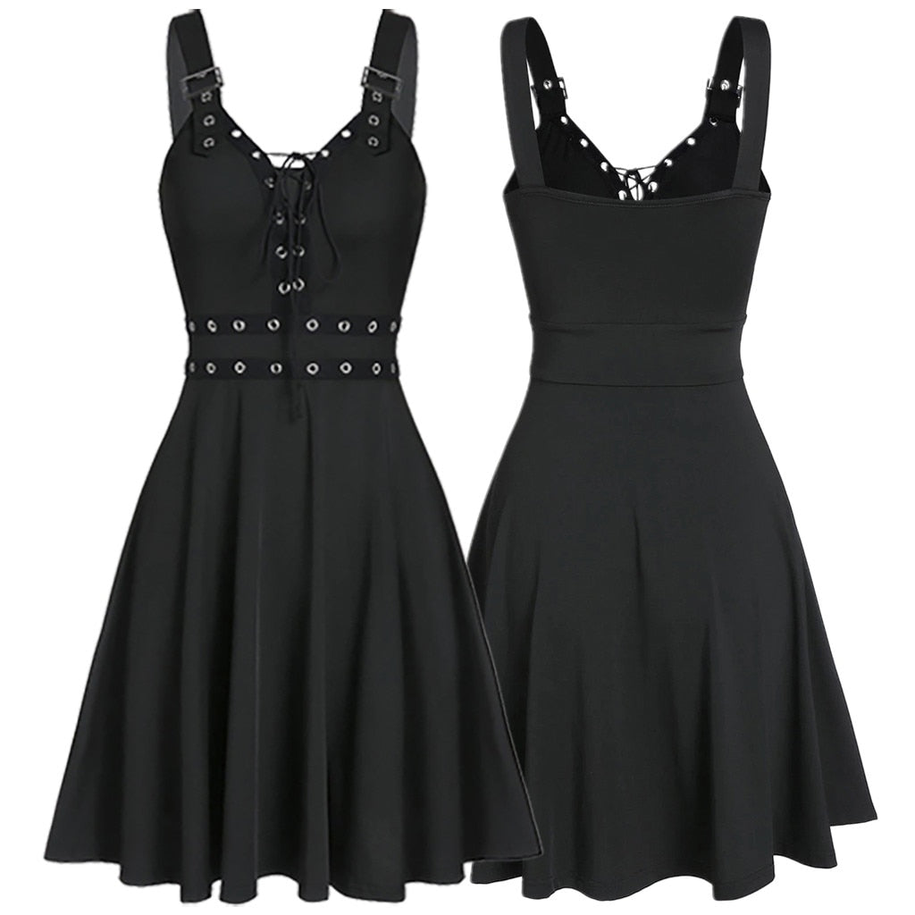 Funki Findz | Dresses | Women's Gothic Lace Up Mini Dress