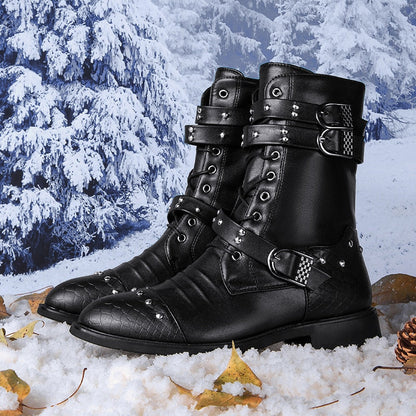Funki Findz | Boots | Men's Leather Lace Up Buckle Strap Boots