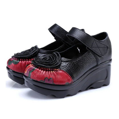 Funki Findz | Shoes | Women's Cute Red Flower Leather Wedges