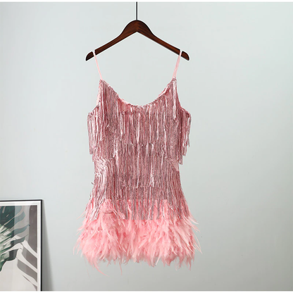 Funki Findz | Dresses | Women's Sequin Feather Fringe Dress