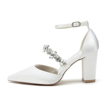 Funki Findz | Shoes | Women's Satin Crystal Block Heeled Shoes