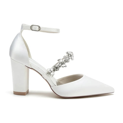 Funki Findz | Shoes | Women's Satin Crystal Block Heeled Shoes