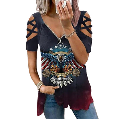Funki Findz | Shirts | Women's Cross Strap Short Sleeve Zip Shirt