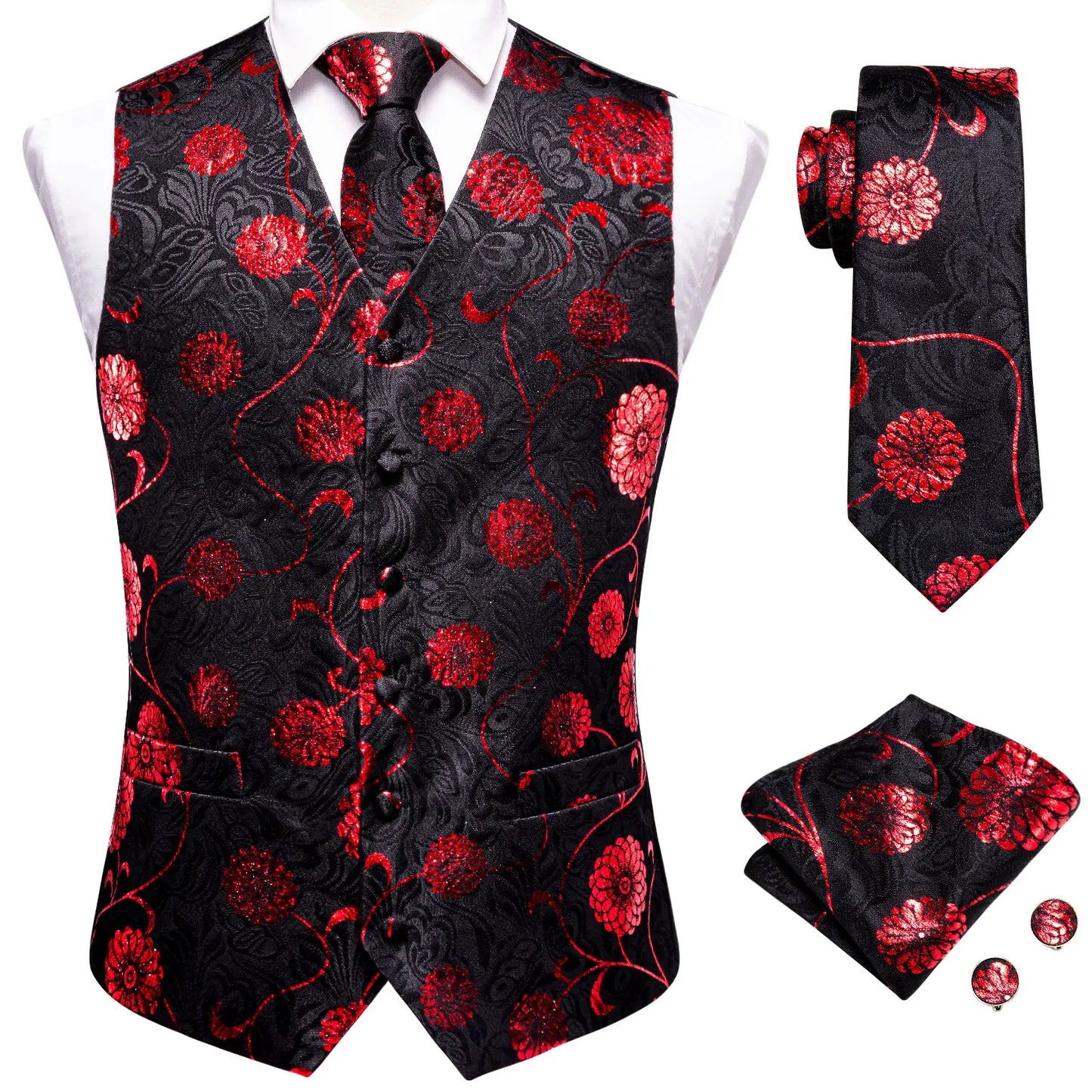 Funki Findz | Vests | Men's Formal 4 Pcs Silk Slim Waistcoat Sets