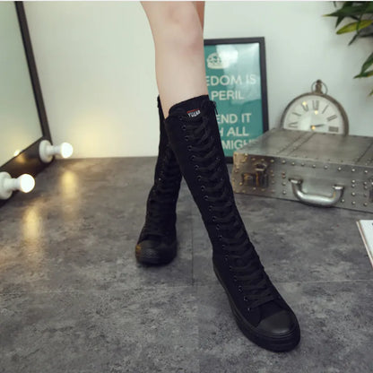 Funki Findz | Boots | Women's Canvas Knee High Lace Up Boots