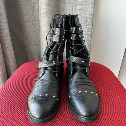 Funki Findz | Boots | Men's Leather Lace Up Buckle Strap Boots