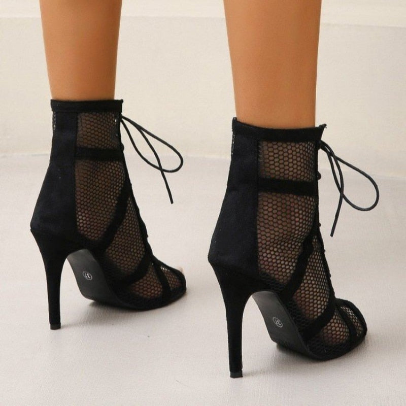 Funki Findz | Boots | Women's Mesh Lace Up High Stiletto Boots