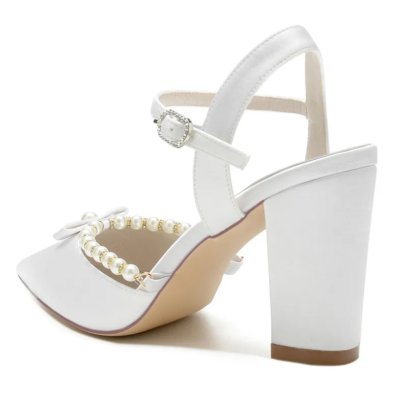 Funki Findz | Shoes | Women's Satin Pearl Wedding Block Heels