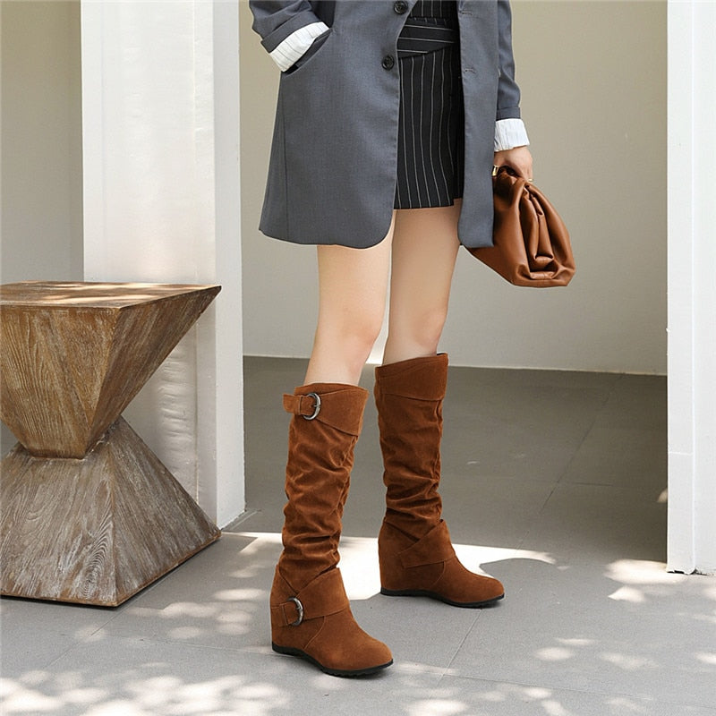 Funki Findz | Boots | Women's Mid-Calf Suede Wedge Boot