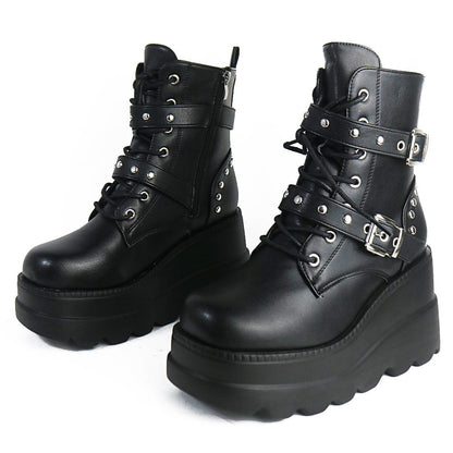Funki Findz | Boots | Women's Punk Platform Ankle Wedge Boots