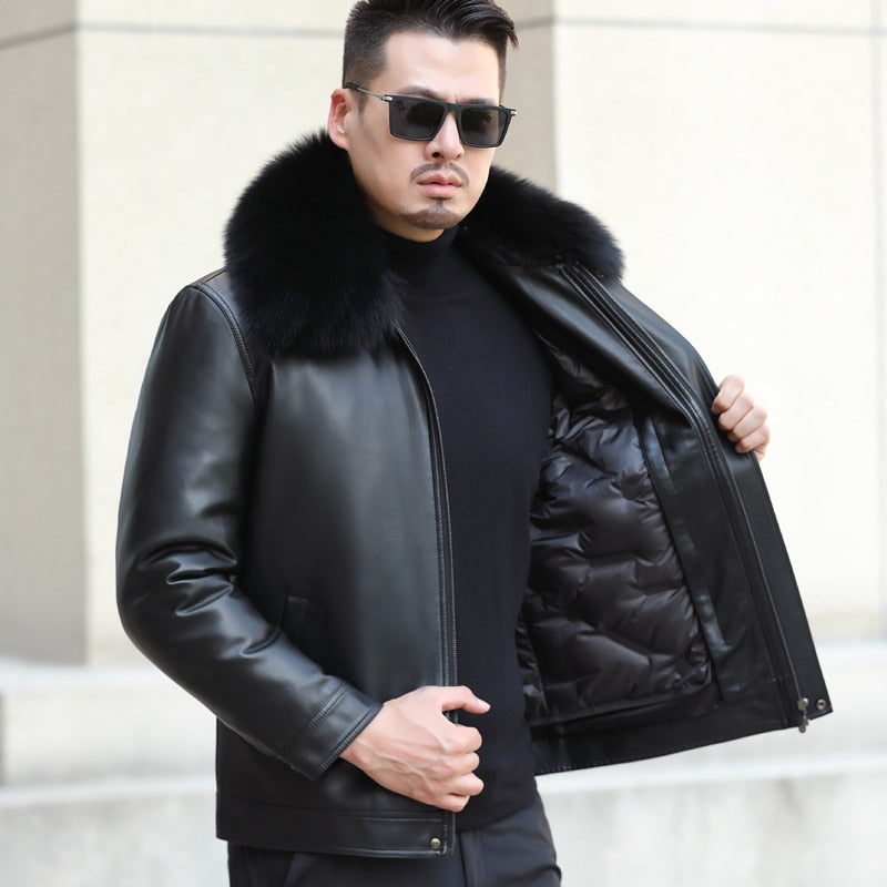 Funki Findz | Jackets | Men's Leather Fleece, Duck Down Jacket