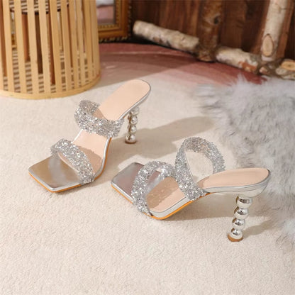 Funki Findz | Shoes | Women's Square Crystal Heel Party Sandal