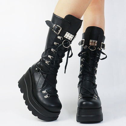 Funki Findz | Boots | Women's Punk High Platform Wedge Boots