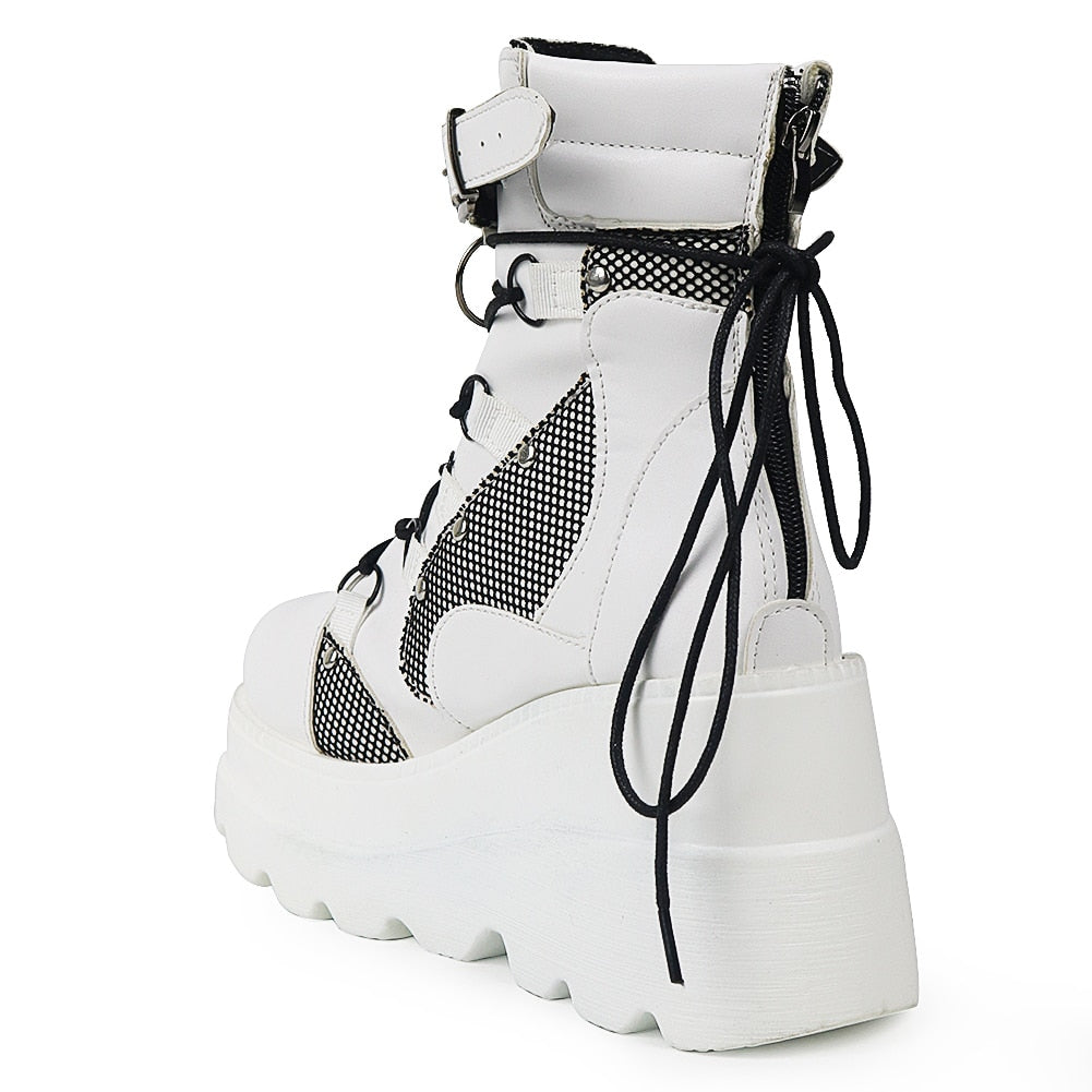 Funki Findz | Boots | Women's Goth Lace Up Platform Wedges
