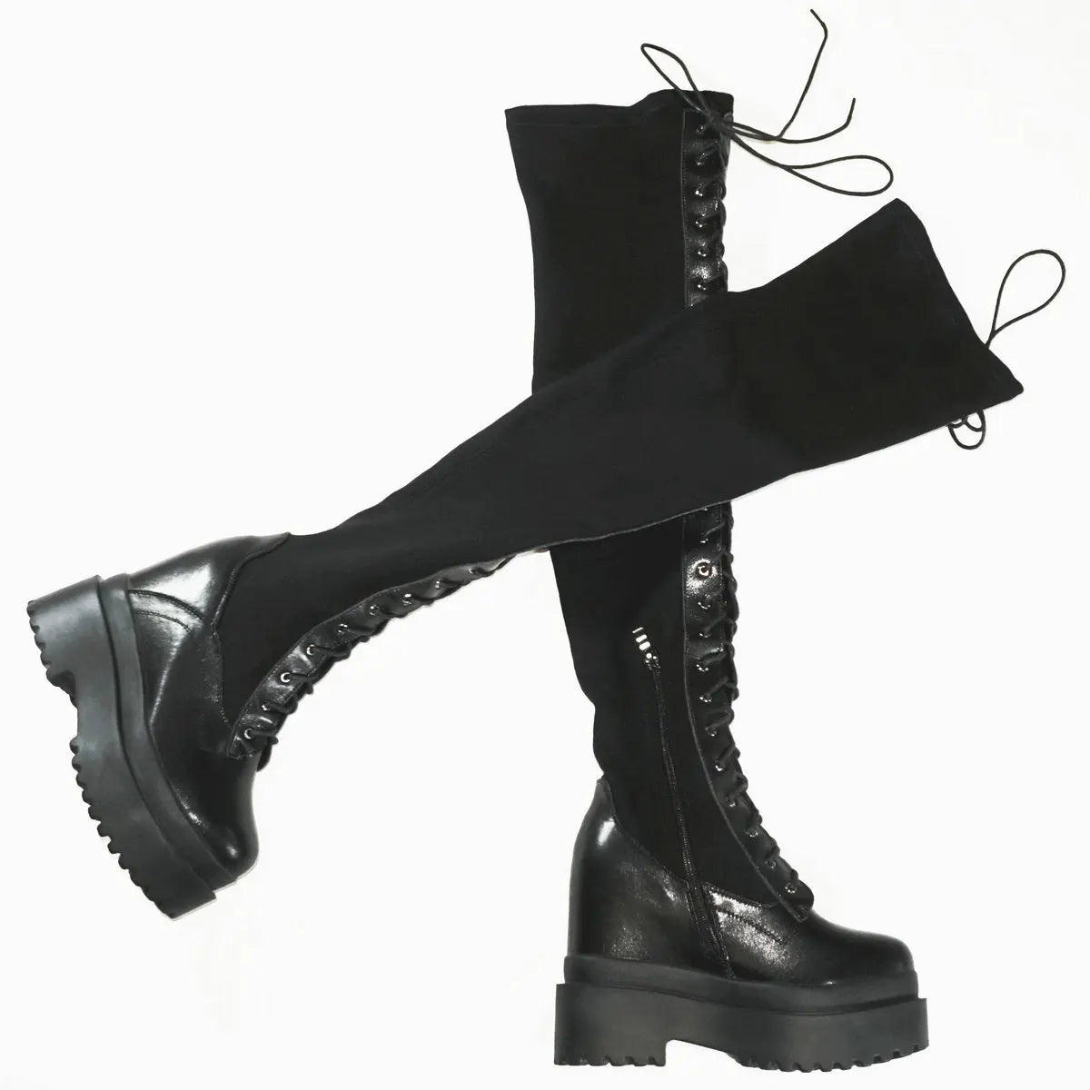 Funki Findz | Boots | Women's Leather Over Knee Wedge Boots