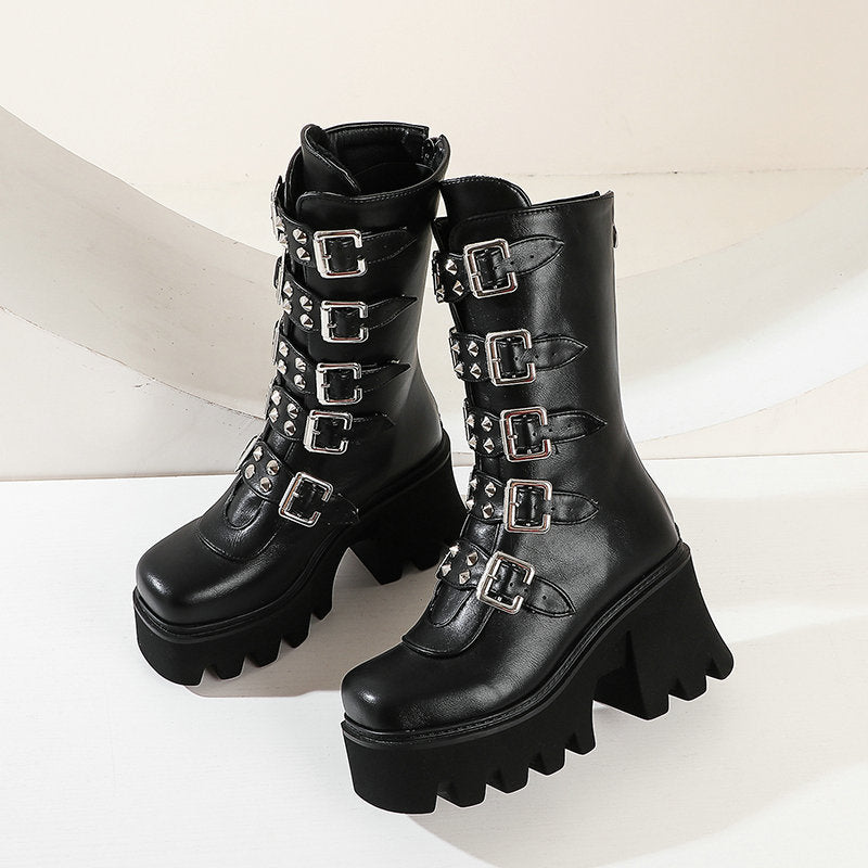 Funki Findz | Boots | Women's Chunky Mid-Calf Buckle Boot
