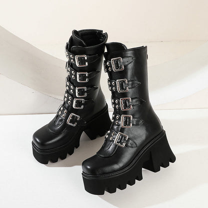 Funki Findz | Boots | Women's Chunky Mid-Calf Buckle Boot