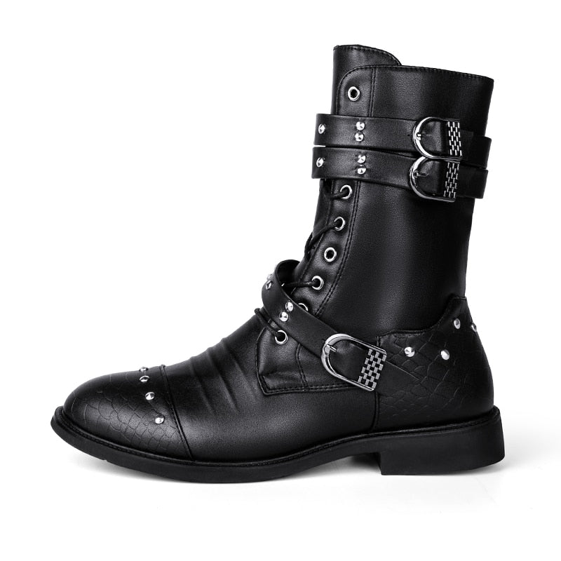 Funki Findz | Boots | Men's Leather Lace Up Buckle Strap Boots