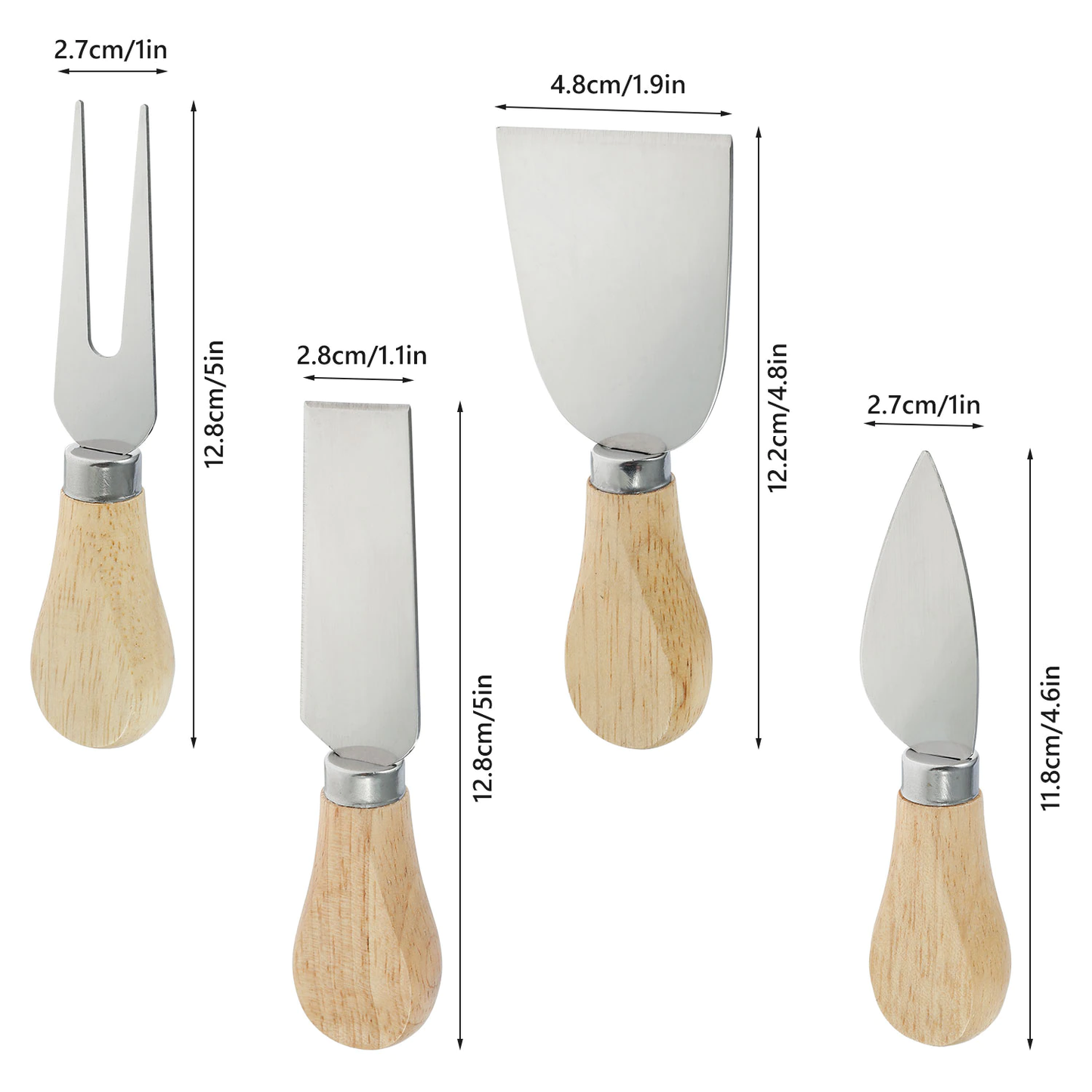 Funki Findz | Cheese Knives | Wood Handled 4 Pcs Set