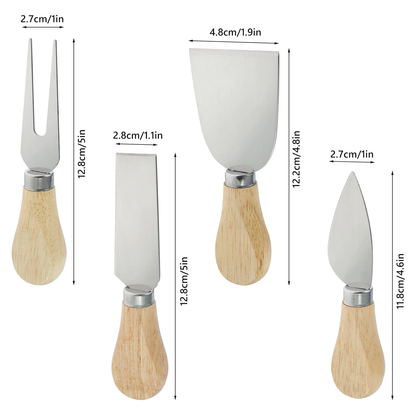 Funki Findz | Cheese Knives | Wood Handled 4 Pcs Set