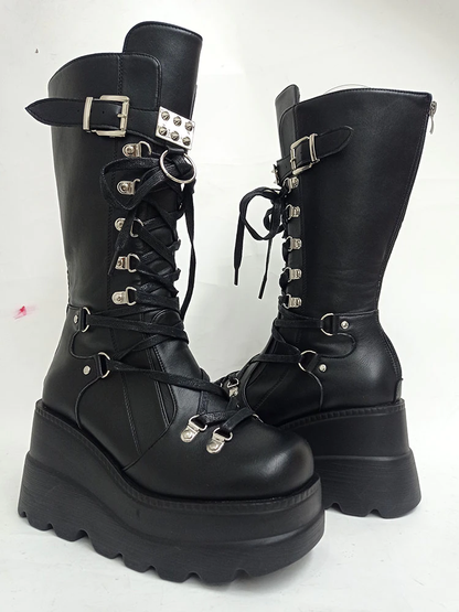 Funki Findz | Boots | Women's Punk High Platform Wedge Boots