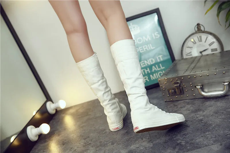 Funki Findz | Boots | Women's Canvas Knee High Lace Up Boots