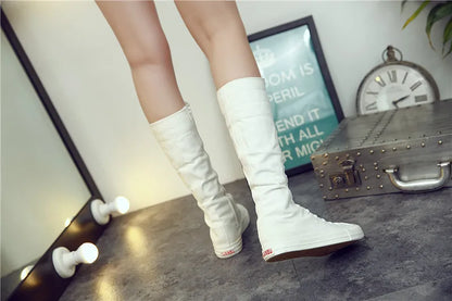 Funki Findz | Boots | Women's Canvas Knee High Lace Up Boots
