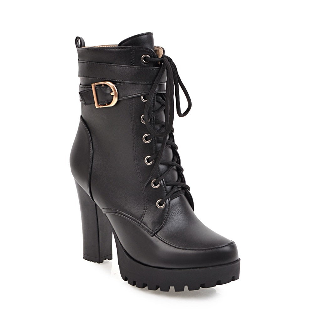 Funki Findz | Boots | Women's Block Heel Buckle Strap Ankle Boots