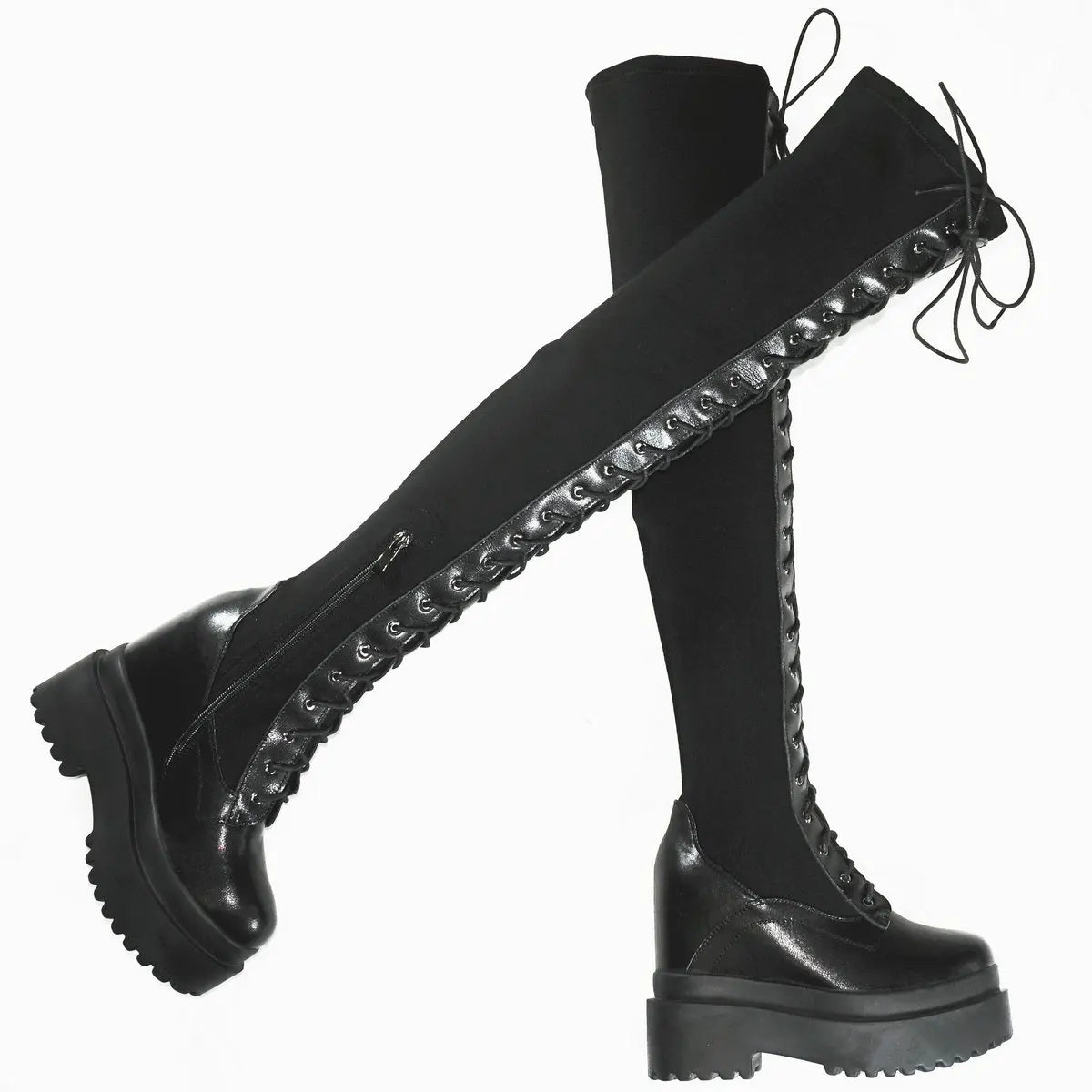 Funki Findz | Boots | Women's Leather Over Knee Wedge Boots