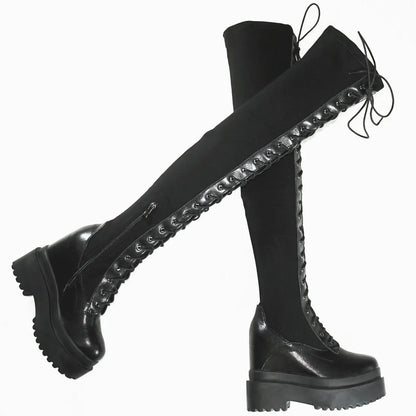 Funki Findz | Boots | Women's Leather Over Knee Wedge Boots