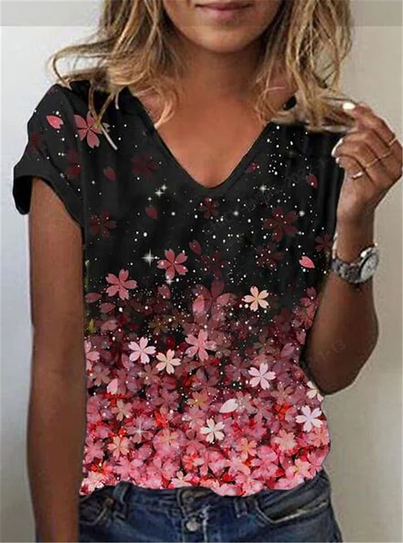 Funki Findz | Shirts | Women's Floral Print V-Neck Tunic Top | 6XL