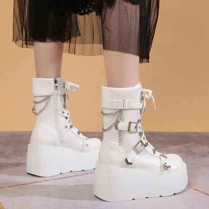Funki Findz | Boots | Women's Multi Strap Gothic Platform Boots