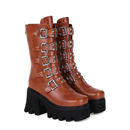 Funki Findz | Boots | Women's Chunky Mid-Calf Buckle Boot