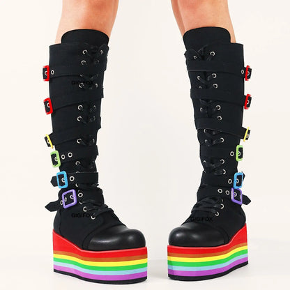 Funki Findz | Boots | Women's Gothic Rainbow Platform Boots
