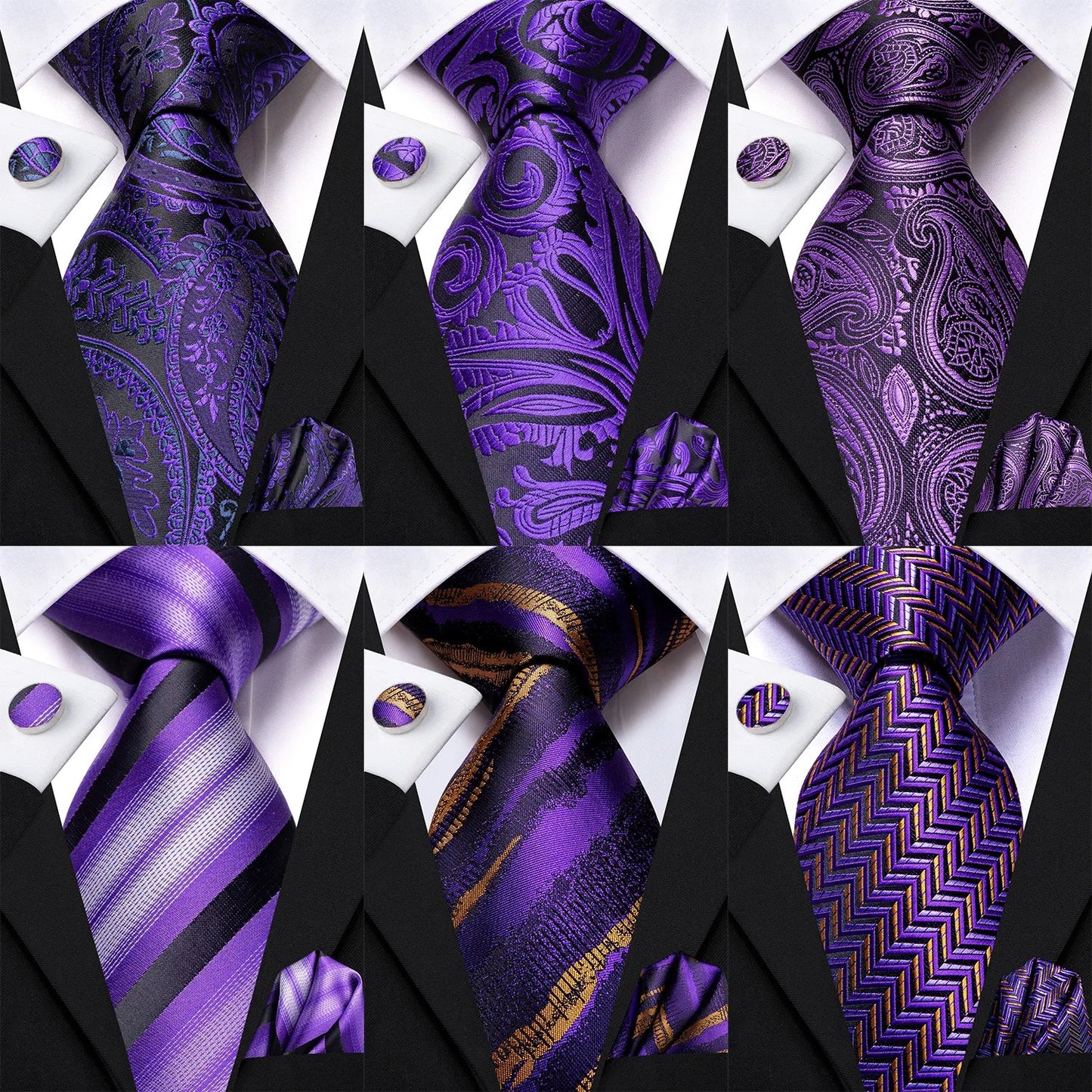Funki Findz | Neckties | Men's Purple Silk Wedding 3Pcs Tie Set